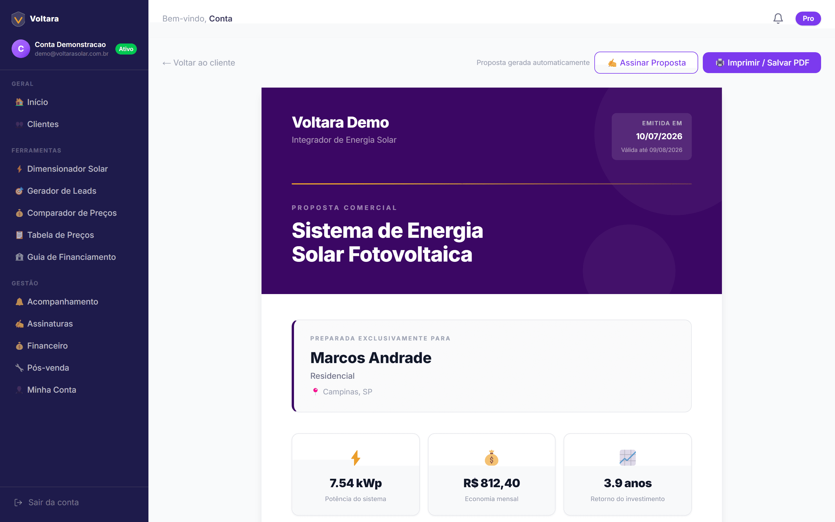 Proposta comercial profissional gerada automaticamente